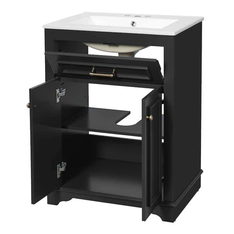 24" Freestanding Bathroom Vanity with White Integrated Ceramic Sink - 24'' x 18.5'' x 33''