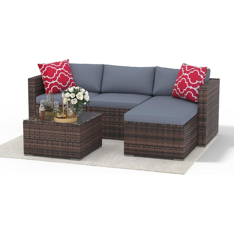 5-Piece Patio Furniture Set, Weather Patio Set - PE Wicker