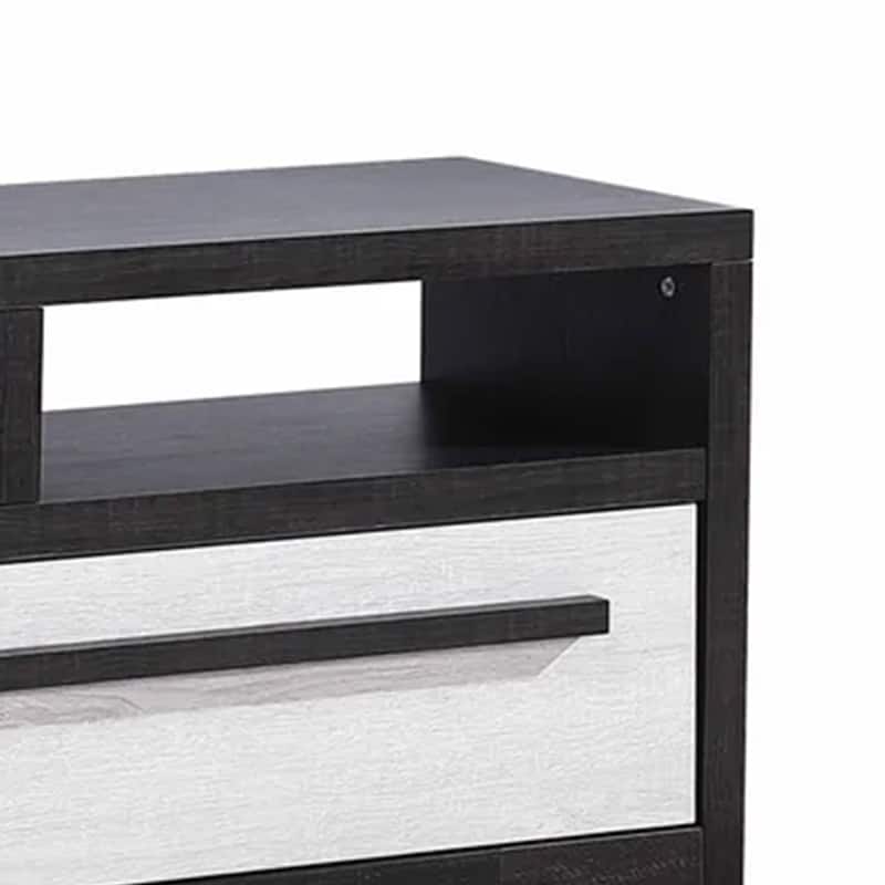 Ruthe TV Stand Media Cabinet with 2 Drawers, Shelves, Black and White Wood