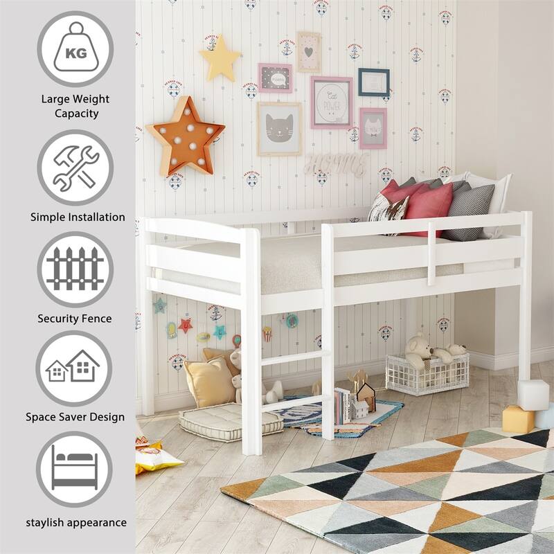 Merax Twin Wood Low Loft Bed with Ladder for Kids