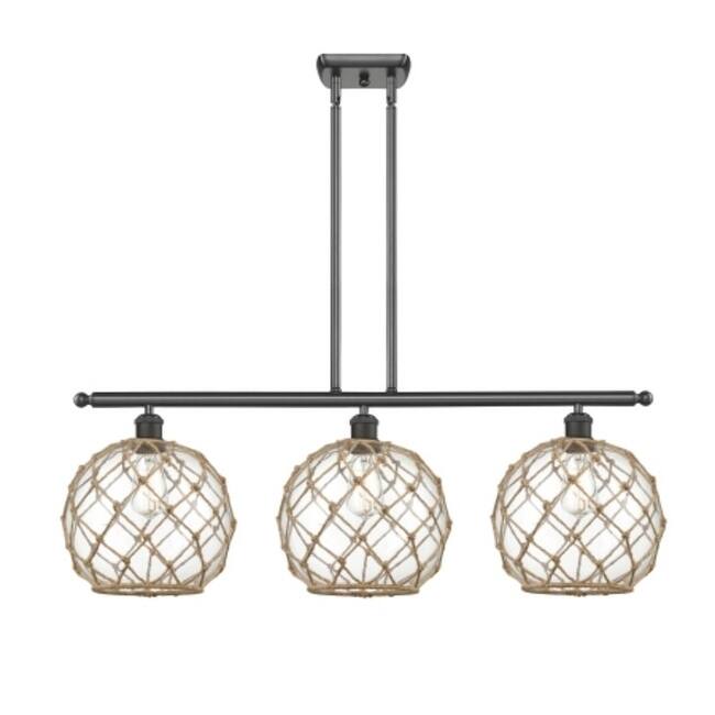 Innovations Lighting Large Farmhouse Rope 3 Light 36" Wide Linear - Oil Rubbed Bronze / Clear Glass with Brown Rope