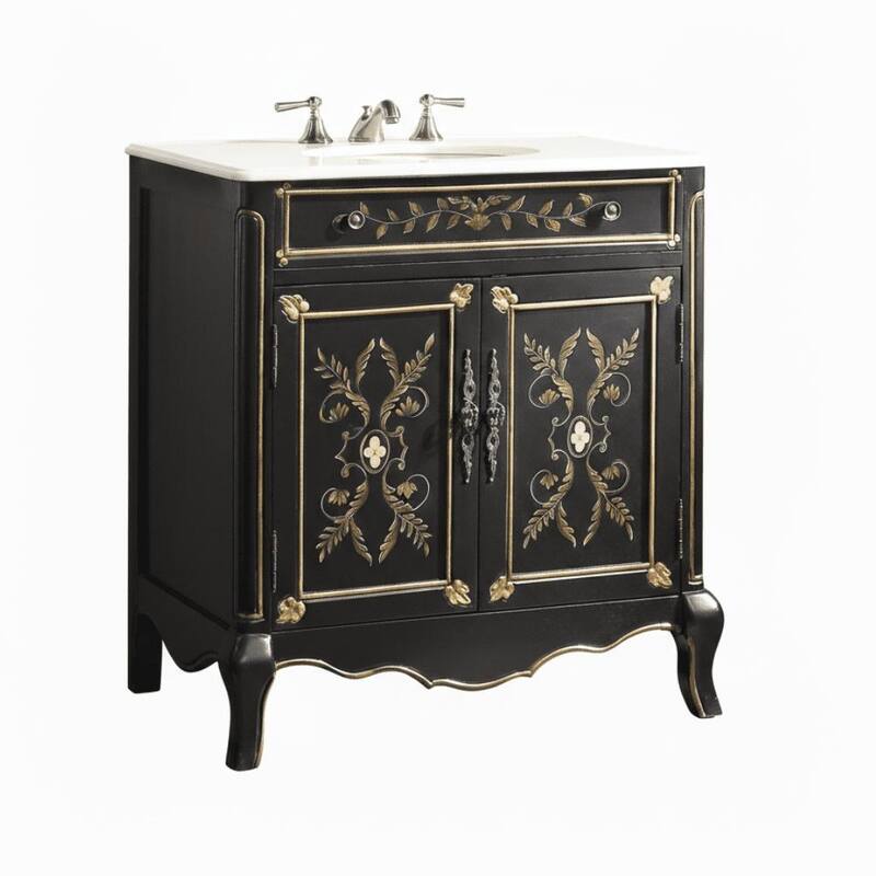 32" Benton Collection Decoroso Hand Painted Black Bathroom Vanity