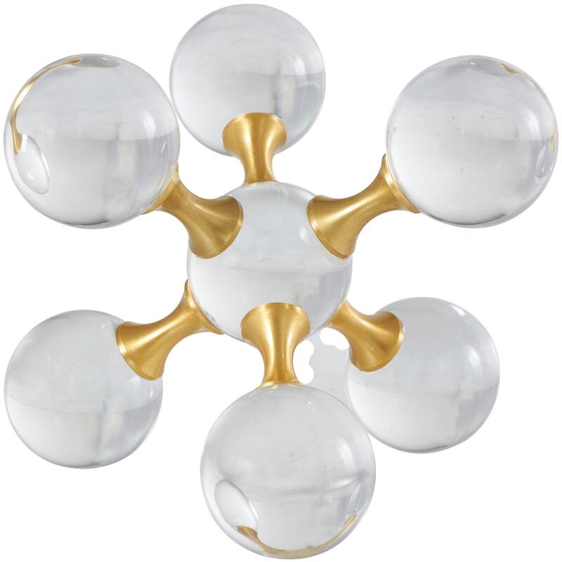 Clear Crystal Orb Inspired Jack Decorative Sculpture with Gold Metal Accents (Set of 2)