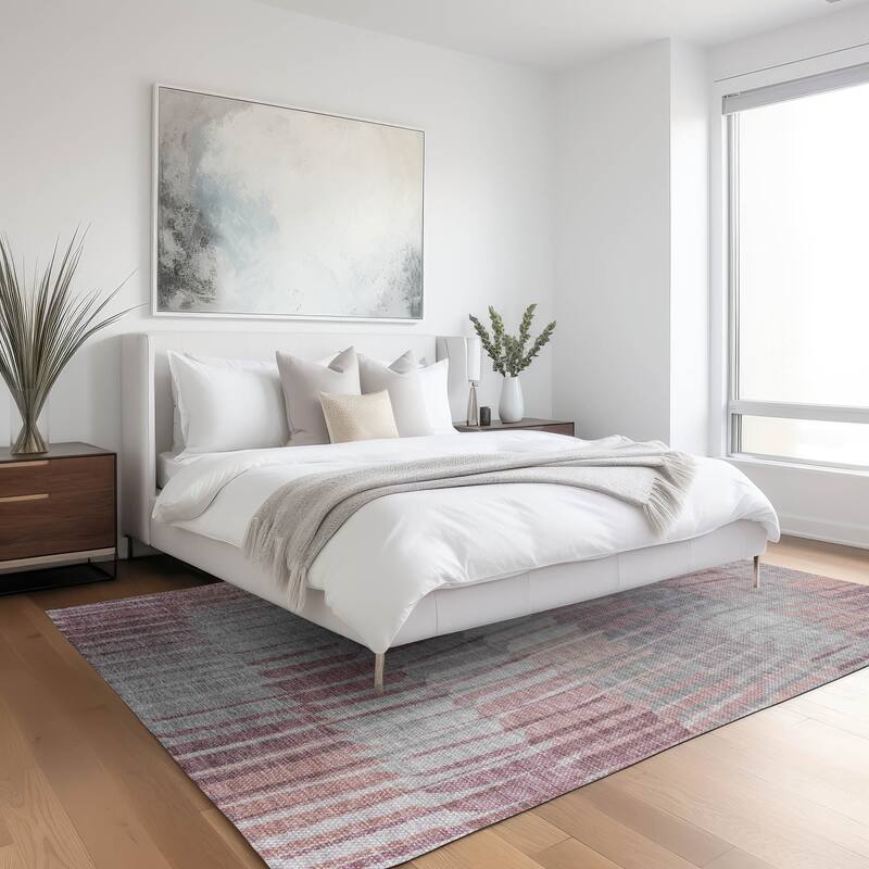 Machine Washable Indoor/ Outdoor Casual Stripe Chantille Rug