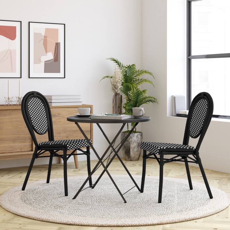 Stacking Bistro Chairs with Metal Frames - Black & White/Black Frame