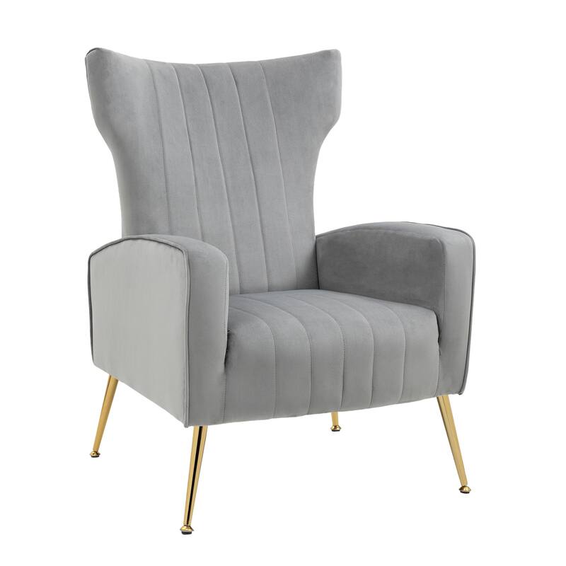 Mid-Century Velvet Wingback Accent Chair with Metal Legs