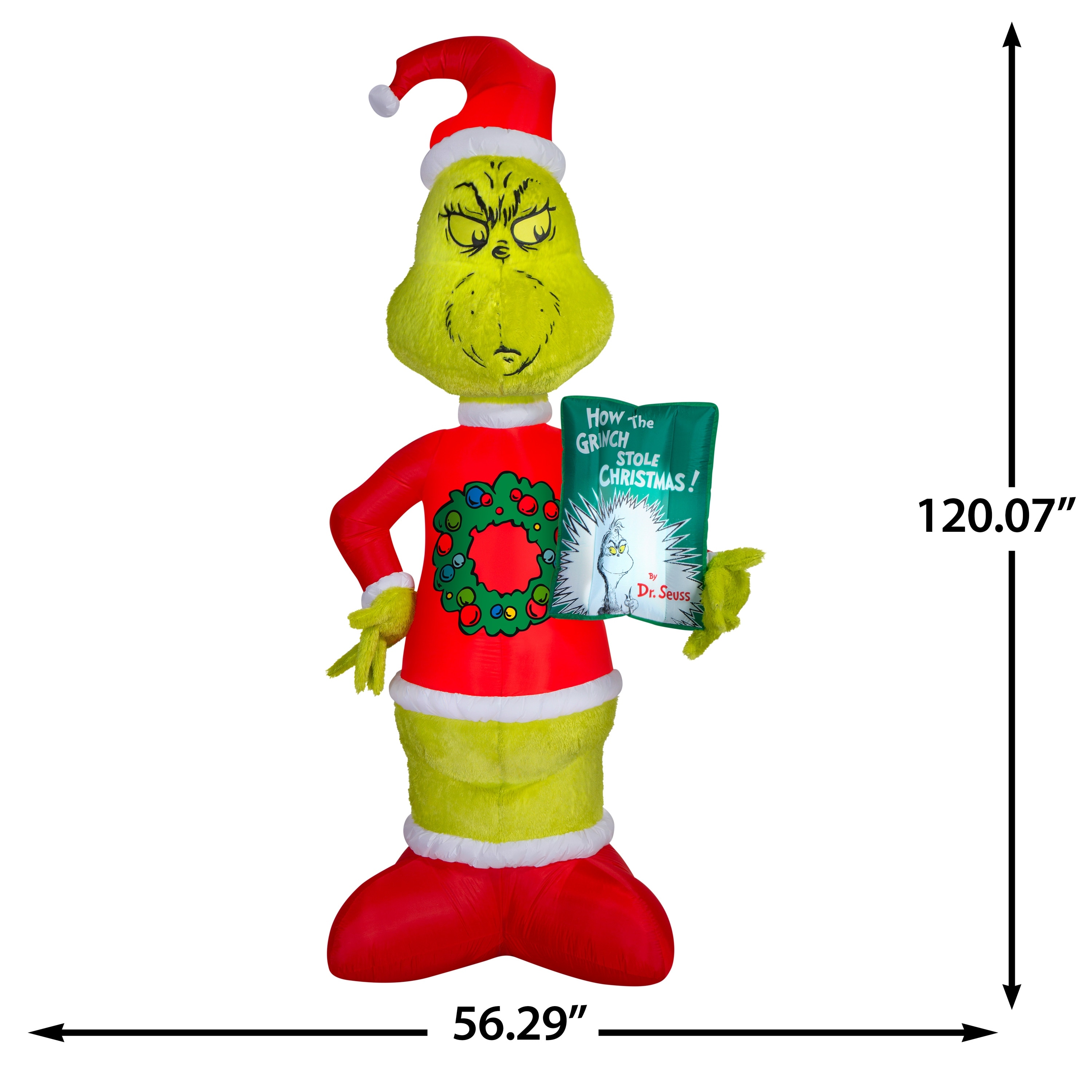 Airblown Grinch Fuzzy Plush Grinch Christmas Inflatable, 10 Ft, LED Yard Decor