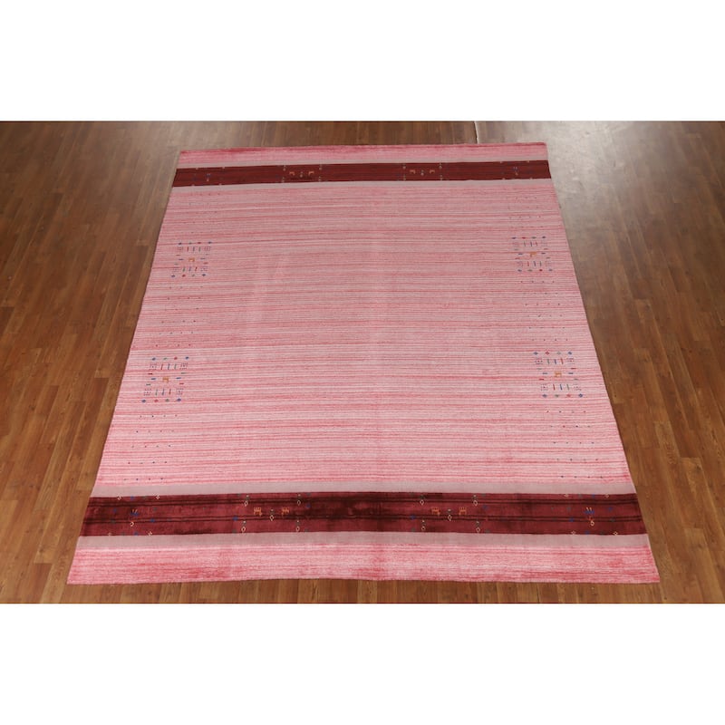 Striped Pink Gabbeh Indian Area Rug Hand-Knotted Wool Carpet - 8'2" x 9'11"