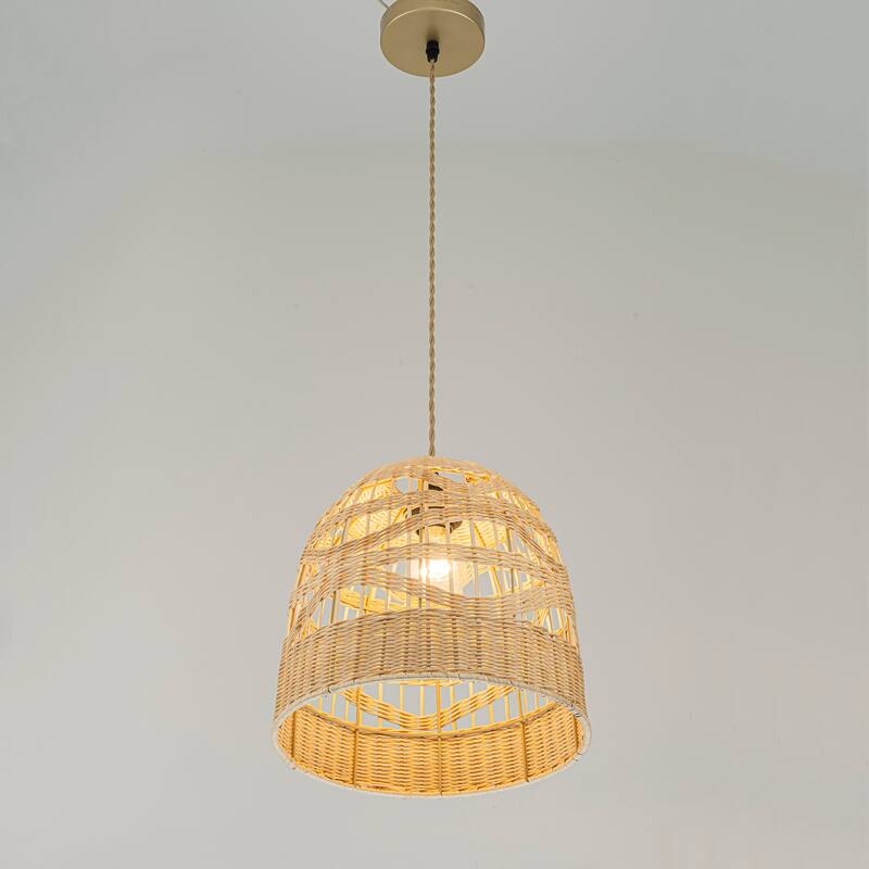 Nala 1-Light Rattan Bell Pendant, Coastal Boho - Handwoven - 12" Wide