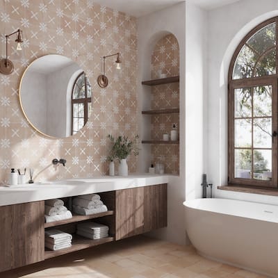 Palmera 9x9 Terracotta Beige Porcelain Floral Square Wall and Floor Tile (6.96 sq ft/case) - 13 Pack