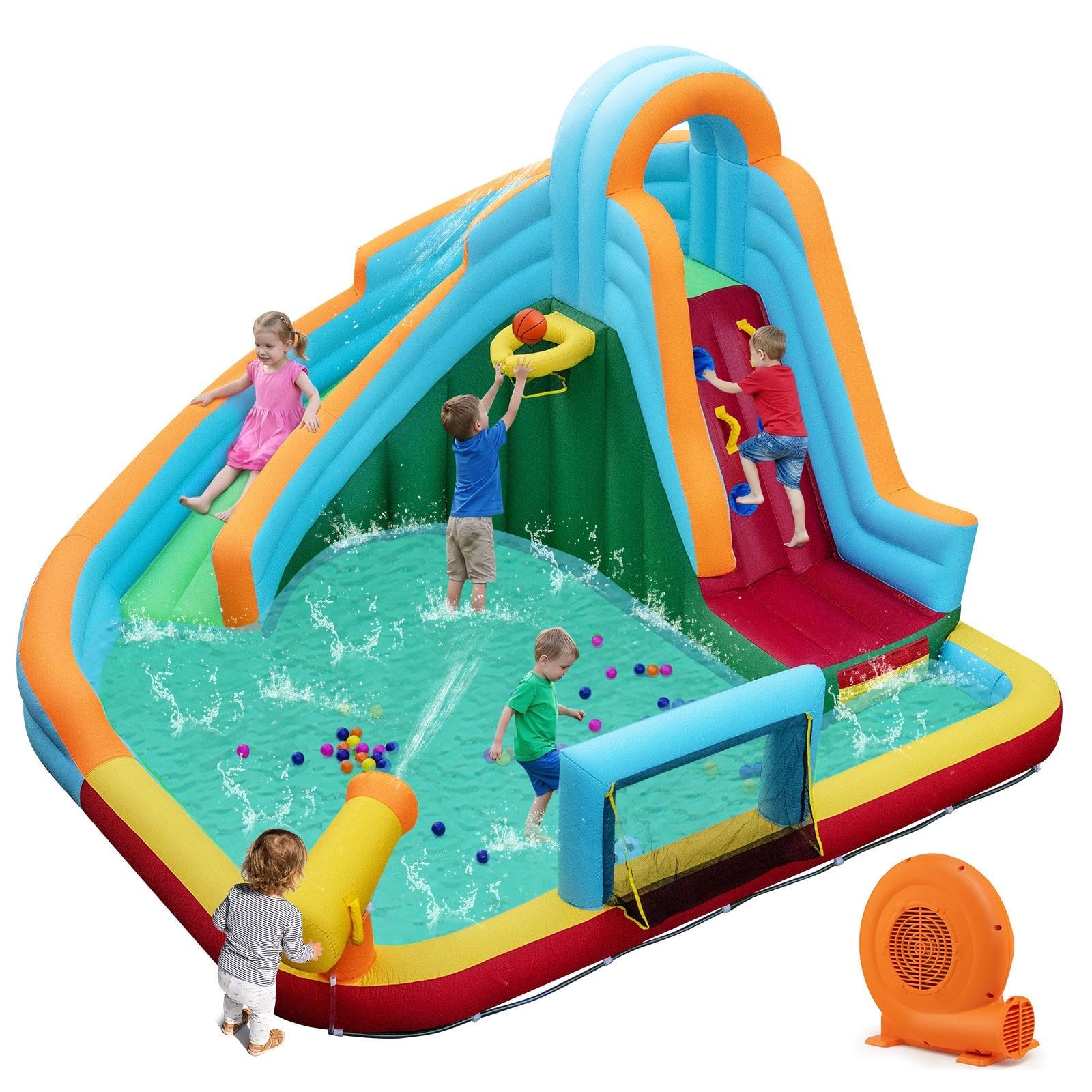 Gymax Inflatable Water Slide Park w/Long Slide Splash Pool Climbing - Multicolor