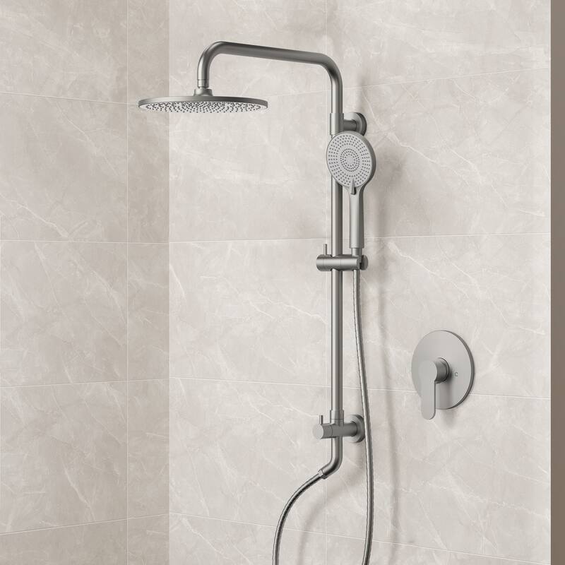 Wall Mount Pressure-Balanced Shower System 10"Rainfall Shower Head with Slider Bar Handheld - Brushed Nickel