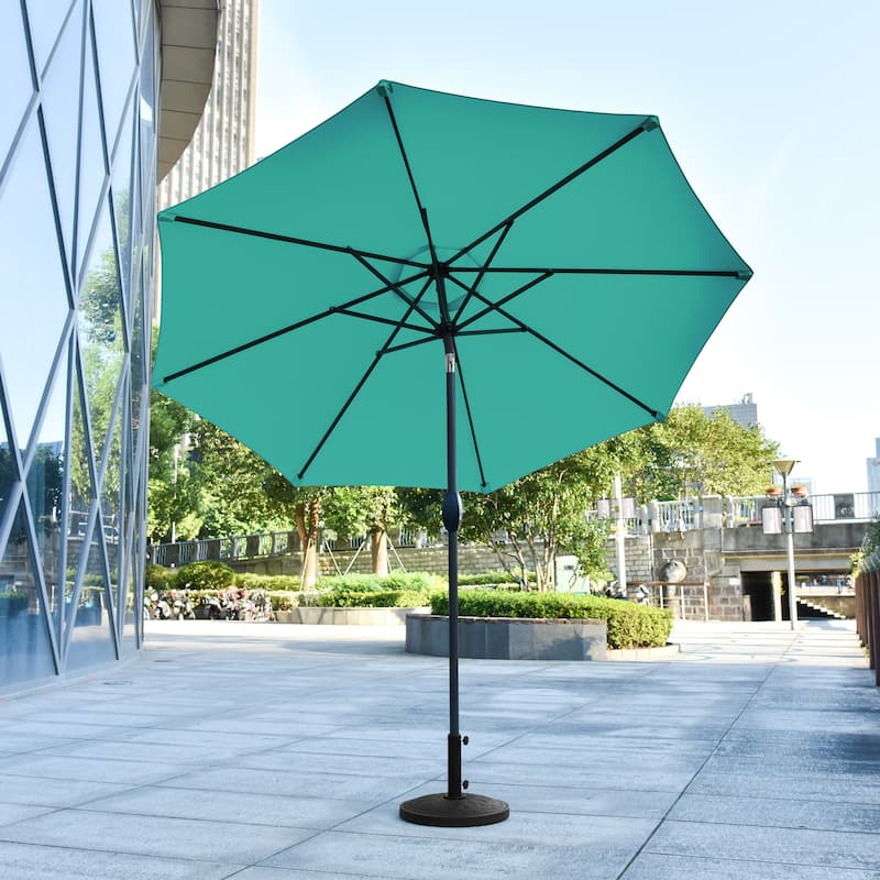 9 Ft Aluminum Patio Umbrella with Decorative Base - Turquoise