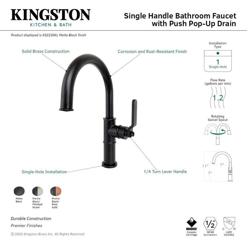 Kingston Brass Whitaker Single-Handle 1-Hole Deck Mount Bathroom Faucet