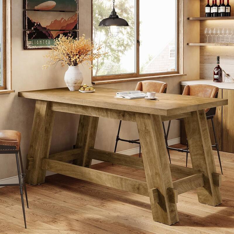 63" Counter Height Bar Table, Rectangular High Top Pub Table Home Bar Unit