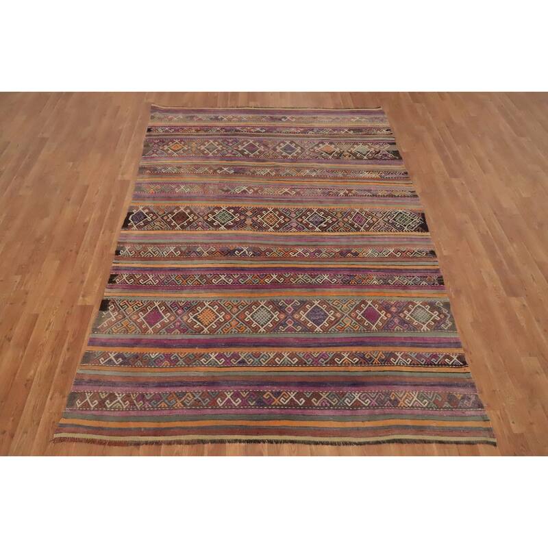 Hand Woven Oriental 100% Wool Carpet Southwestern Tribal Multi-Colored Kilim Area Rug - 8' 6'' X 5' 11''