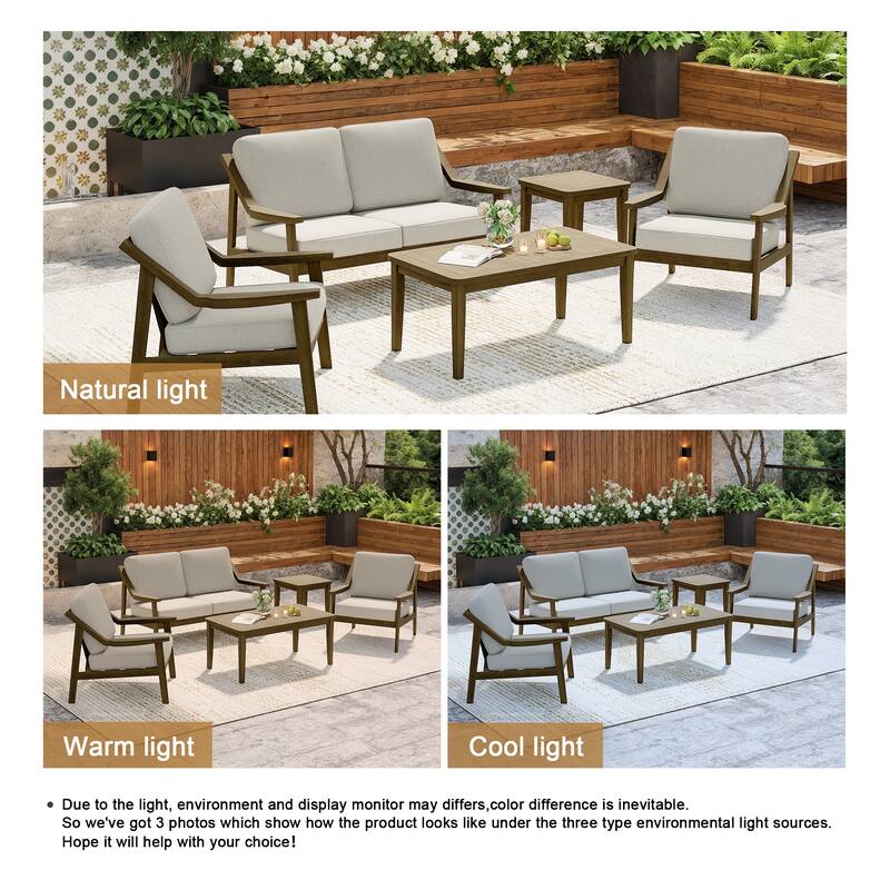 5-Piece Outdoor Sectional Wood Conversation Set with Table