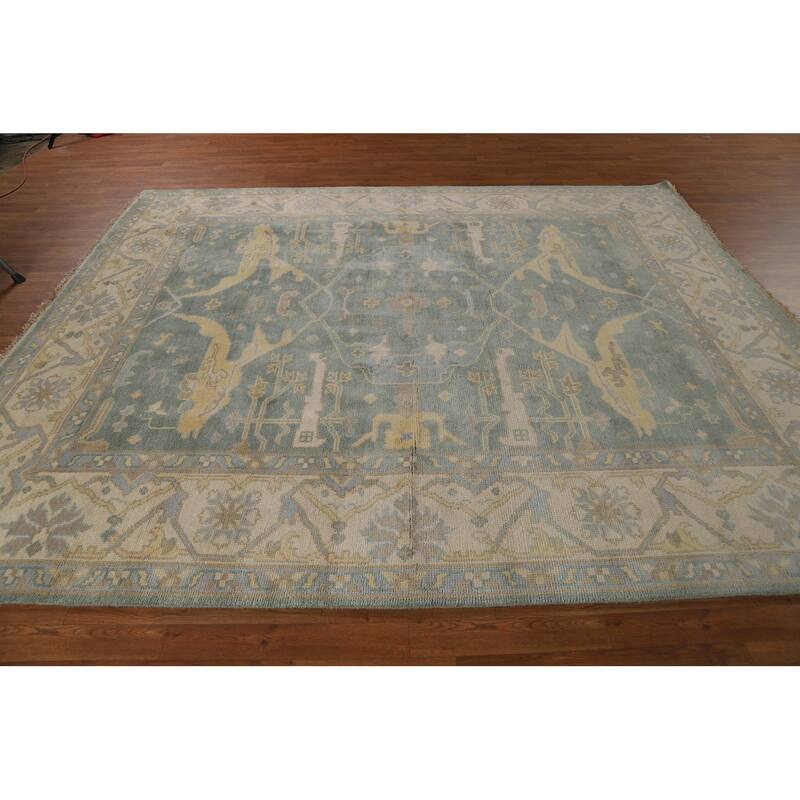 Blue Oushak Indian Area Rug Handmade Wool Carpet - 8'4"x 9'9"