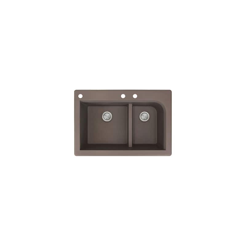 Transolid Radius 33in x 22in silQ Granite Drop-in Double Bowl Kitchen Sink with 1 Pre-Drilled Faucet Hole - 22" x 33" x 9.5"/CAD