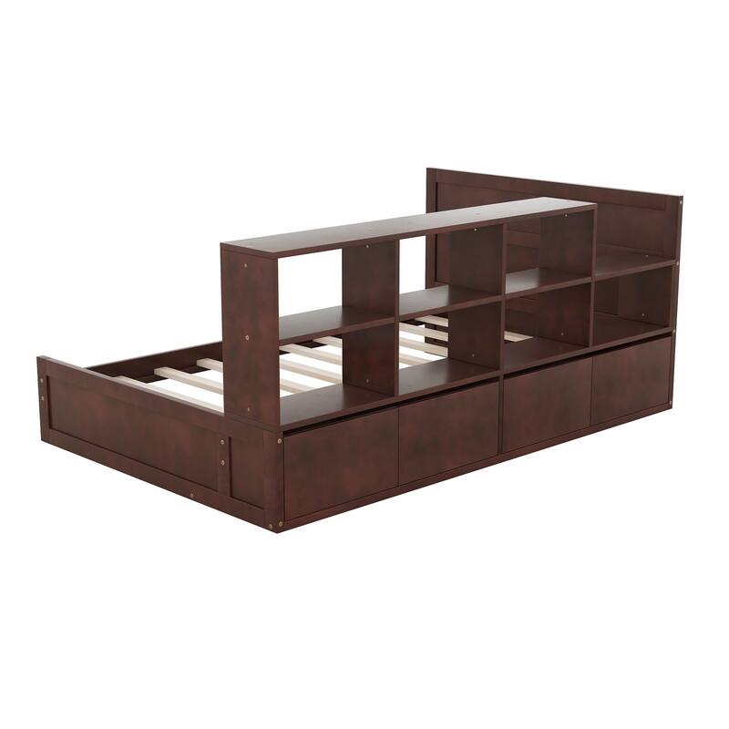 Twin Size Platform Bed with Drawers and Shelves - Bed Bath & Beyond ...