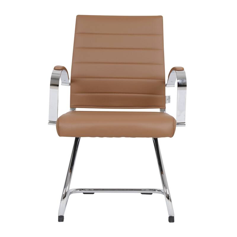 Benmar Modern Leather Office Chair with Stainless Steel Sled Base, Floor Caps, Ergonomic Desk Chair for Home Office or Workspace