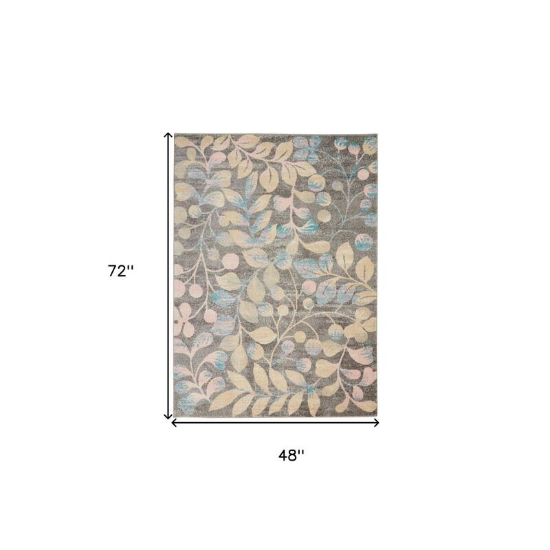 HomeRootsBotanical Leaves Cottage Rectangle Area Rug - 72' X '48' X '0.5