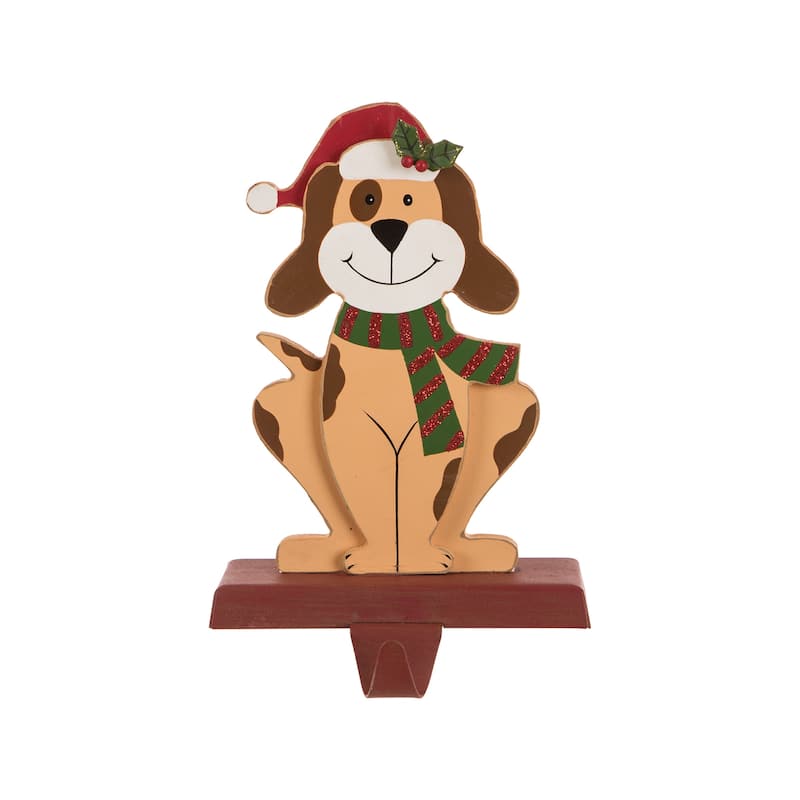 Glitzhome 7.75" H Christmas Wooden/Metal Animal Stocking Holder, Dog, Cat for Mantel Ornament - 7.50"h