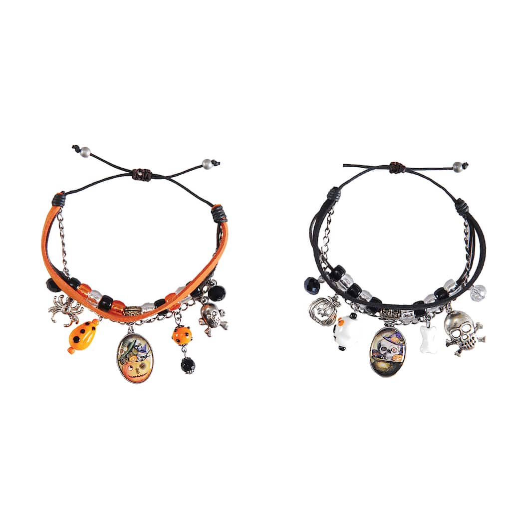 Leather Loop Charm Bracelet A/2 - Black - Set of 2