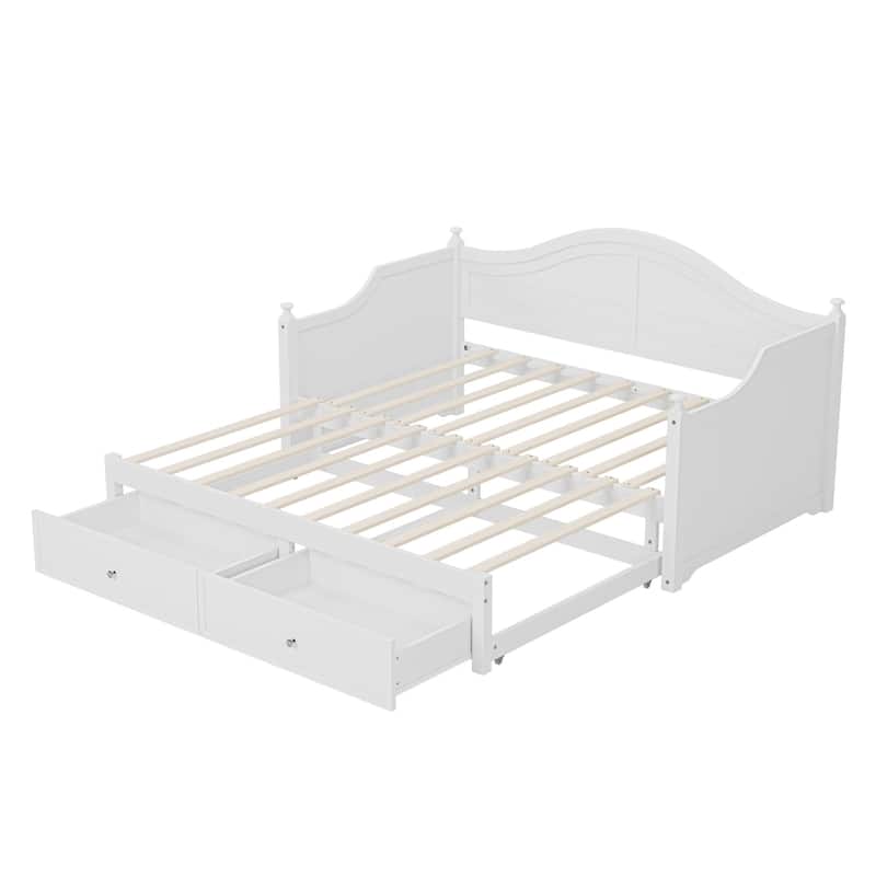 Twin Size Wood Daybed with Pop-Up Trundle and Storage Drawers by Harper&Bright Designs