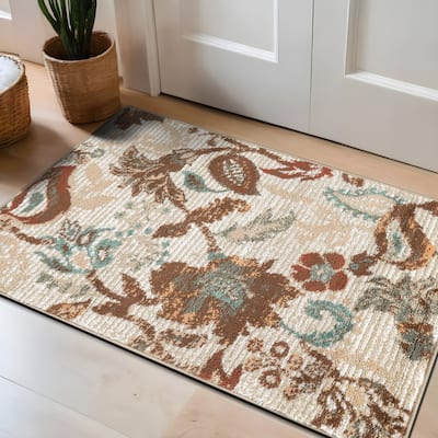 Beige Multi Botanical Scroll Stylish and Durable Area Rug