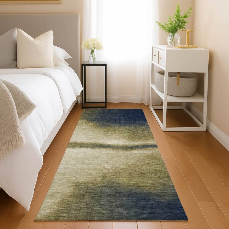 Machine Washable Indoor/ Outdoor Modern Landscape Chantille Rug