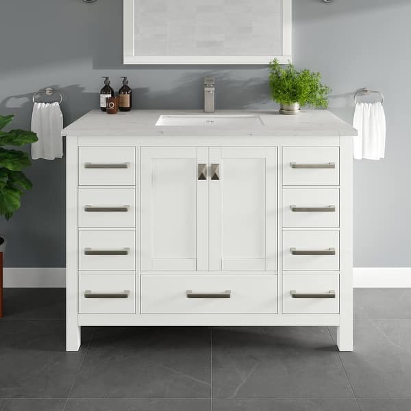 Eviva London 42 in. W x 18 in. D x 34 in. H Bathroom Vanity in Gray with White Carrara Marble Top with White Sink