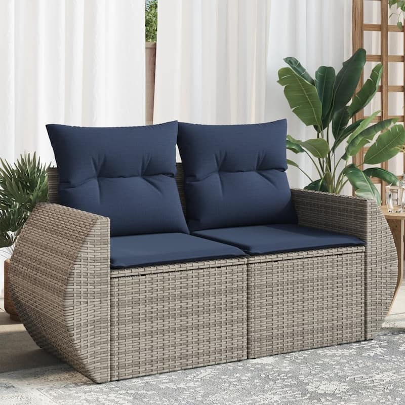 vidaXL Patio Sofa with Cushions 2-Seater Brown/Gray Poly Rattan - 55.9" x 24.4" x 27.2" - Gray with storage