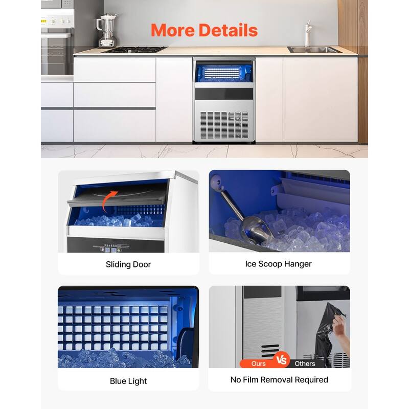 200LBS/Day Freestanding Ice Maker with 108 Ice Trays and 66LBS Storage Bin Digital Control Panel - 23.2 x 23 x 34.4 in