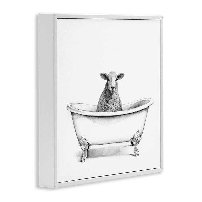Stupell Wooly Sheep in Bath Tub Farm Animal Bathroom Framed Wall Art,12x12 - White