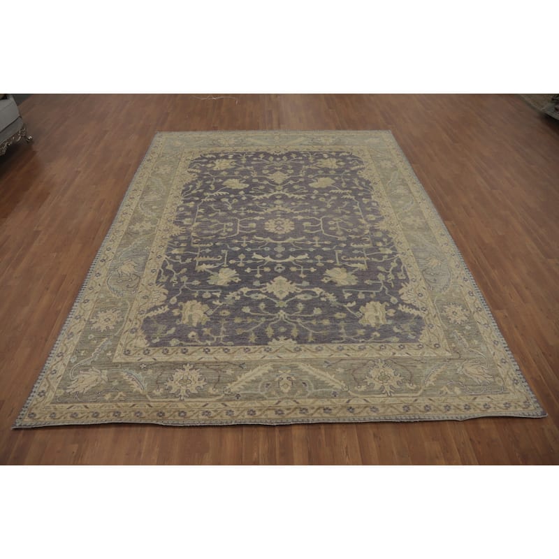 Vegetable Dye Wool Oushak Turkish Area Rug, Floral Geometric Carpet - 11' 9'' X 9' 3''