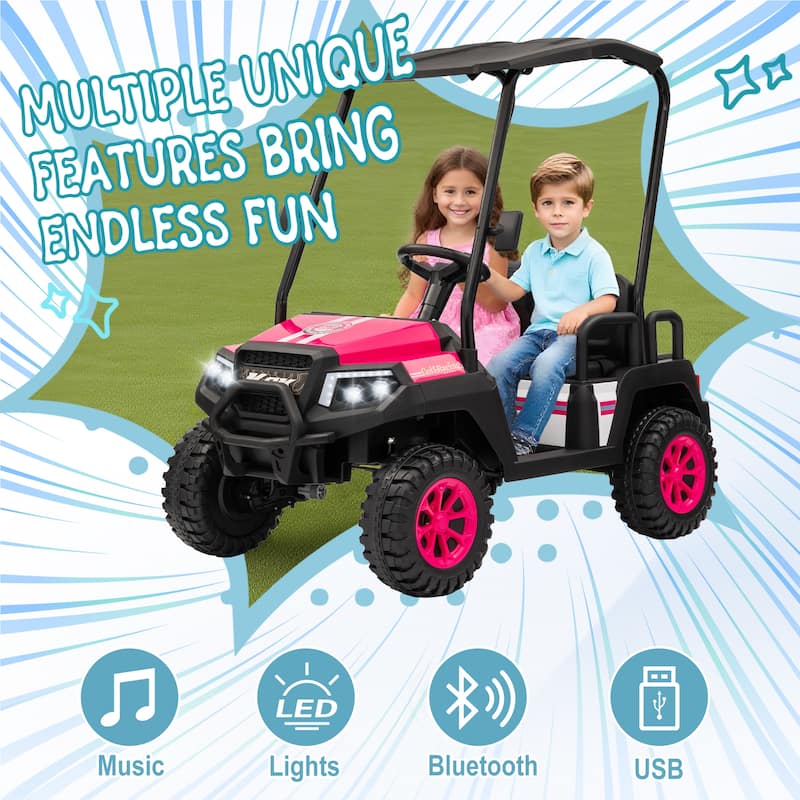 24V XL Kids Ride On Electric Truck with 4 Seats, Remote Control, Dual Motors, Suspension, Bluetooth Audio & Removable Sunshade