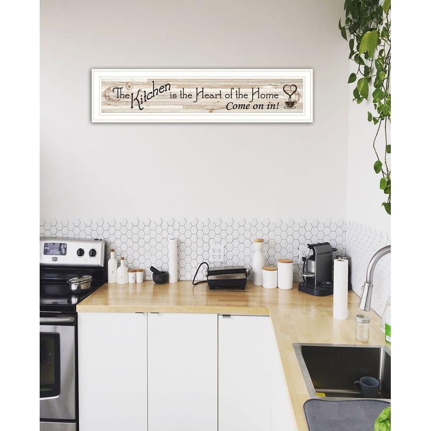 TrendyDecor4U Farmhouse "Kitchen Is The Heart of The Home" Framed Print Wall Art - Earthtone
