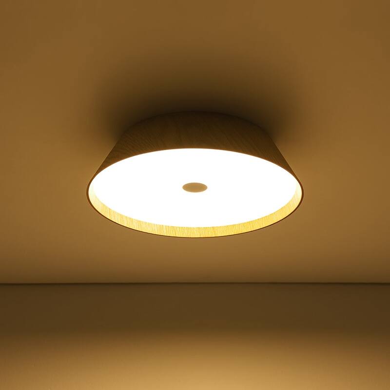 Scandinavian Wood Style Dimmable LED Flush Mount Ceiling Light 13.2in