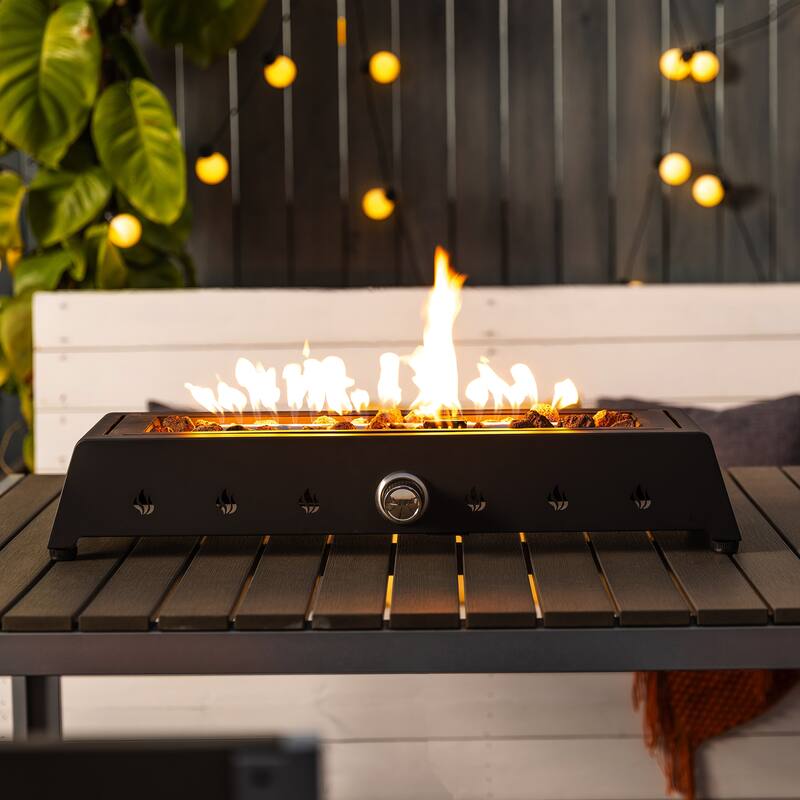 28 inch Tabletop Fire Pit,Propane Gas Fire Pit,Quick Connect Joint,Glass Wind Guard and Lava Rock,Portable Tabletop Fire Pit