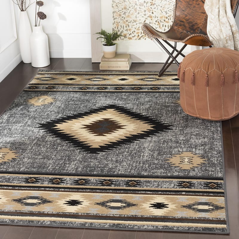 Livabliss Paramount Southwestern Geometric Area Rug - Charcoal - 1' 10" x 2' 11"