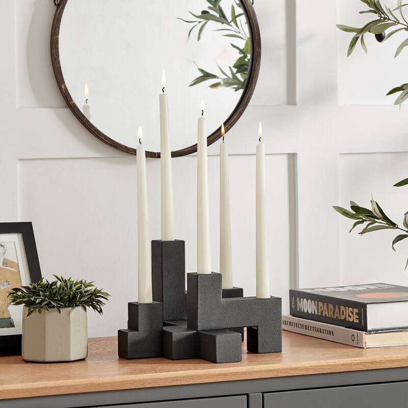 2-Piece Stacked Candelabra Taper Candle Holders - 9.5" - Black