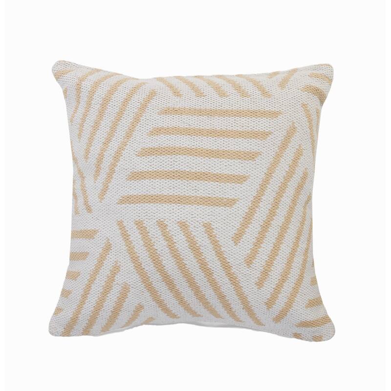 20" Tan and White Geometric Striped Square Throw Pillow