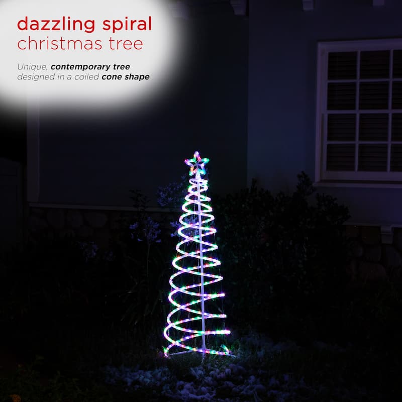 Alpine Corporation Indoor/Outdoor Artificial Spiral Christmas Tree with Multi-Color LED Lights - White