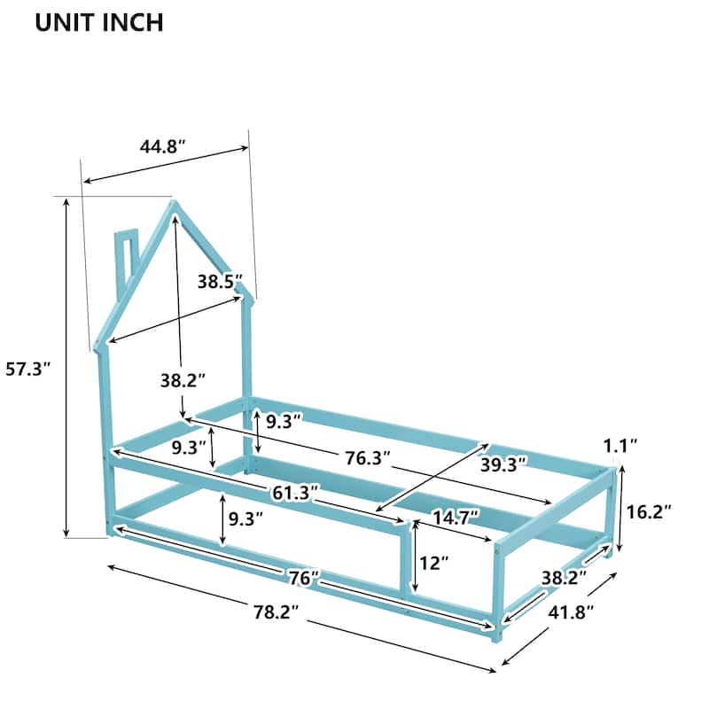 Whimsical Twin Bed with House Design and Safety Guardrails