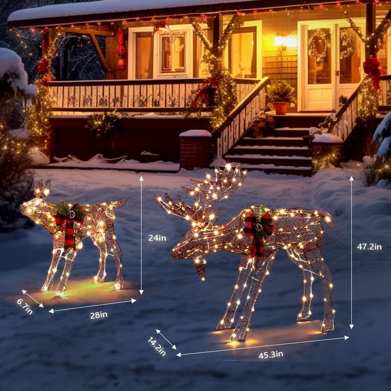 2pcs Golden LED Light Moose Family Decoration