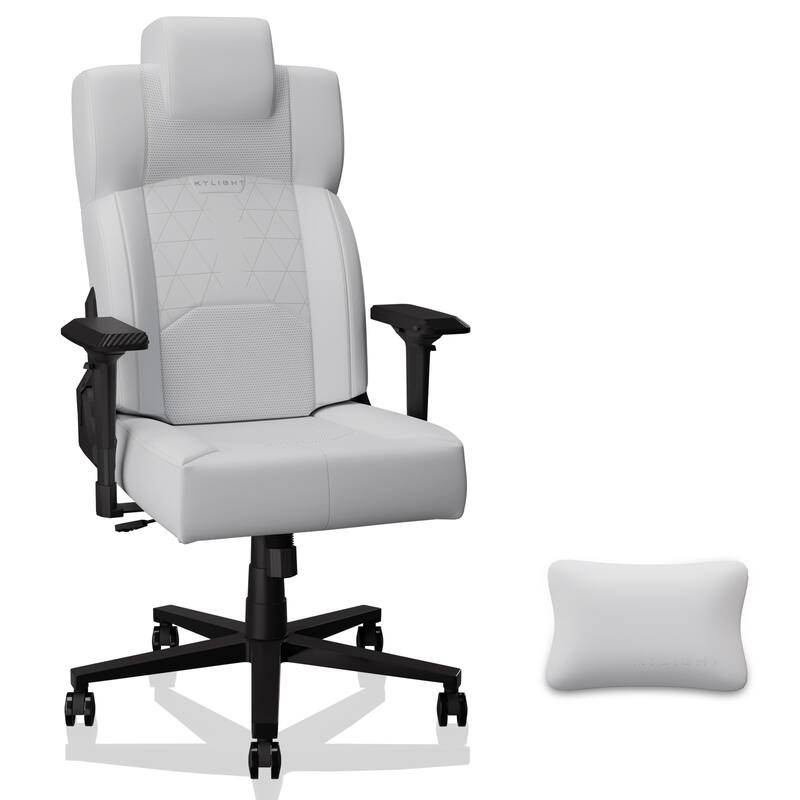 PU Leather Ergonomic Office Chair Gaming Chair with Lumbar Support Flip-Up Arms Headrest, for Adults, Women and Men, White