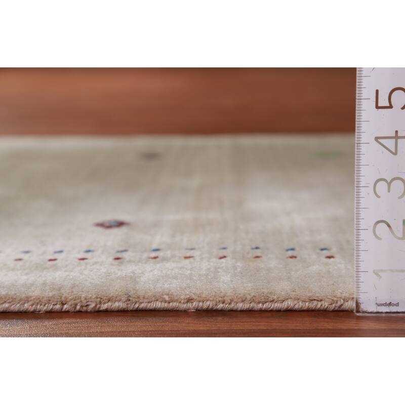 Hand Knotted Oriental 100% Wool Carpet Tribal Animal Pictorial Beige & Ivories Gabbeh Area Rug - 4' 10'' X 3' 0''