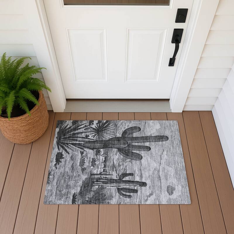 Machine Washable Indoor/ Outdoor Southwestern Mesa Chantille Rug - Gray - 1'8" x 2'6"