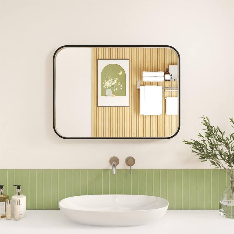 Organnice Rectangular Aluminum Frame Vanity Bathroom Mirror with Clear Glass